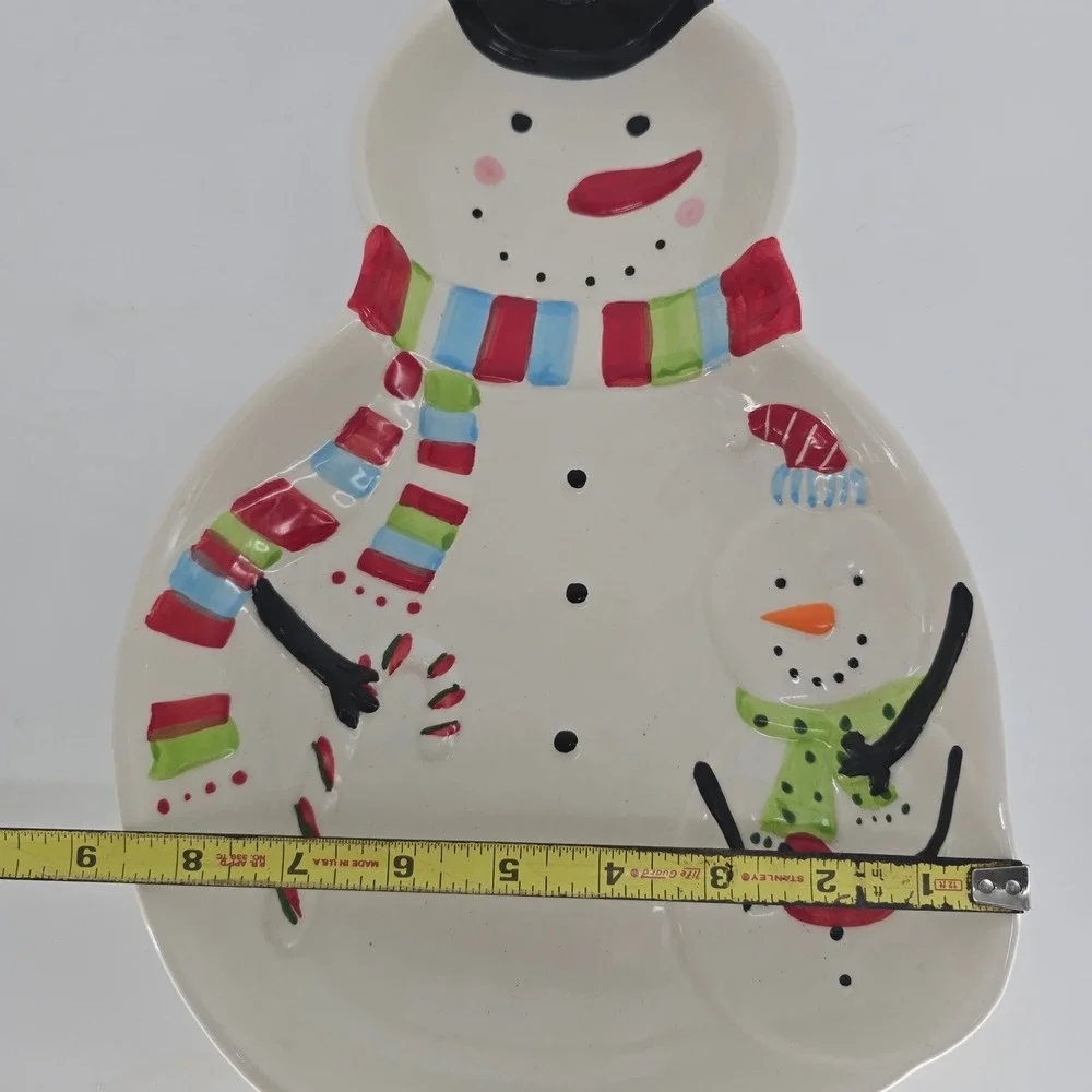 Vintage Snowman Serving Platter Cardinal Christmas Ceramic Dish 15 Inch
